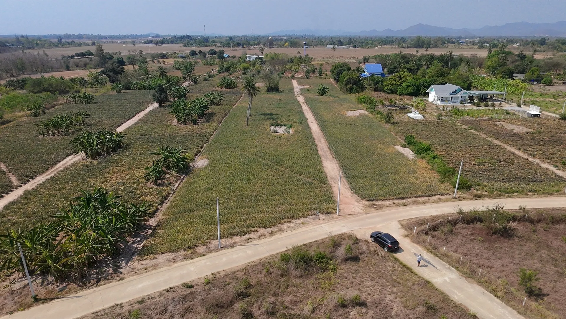 Aerial drone view of 6-Rai development land for sale in Hua Hin with clear boundaries
